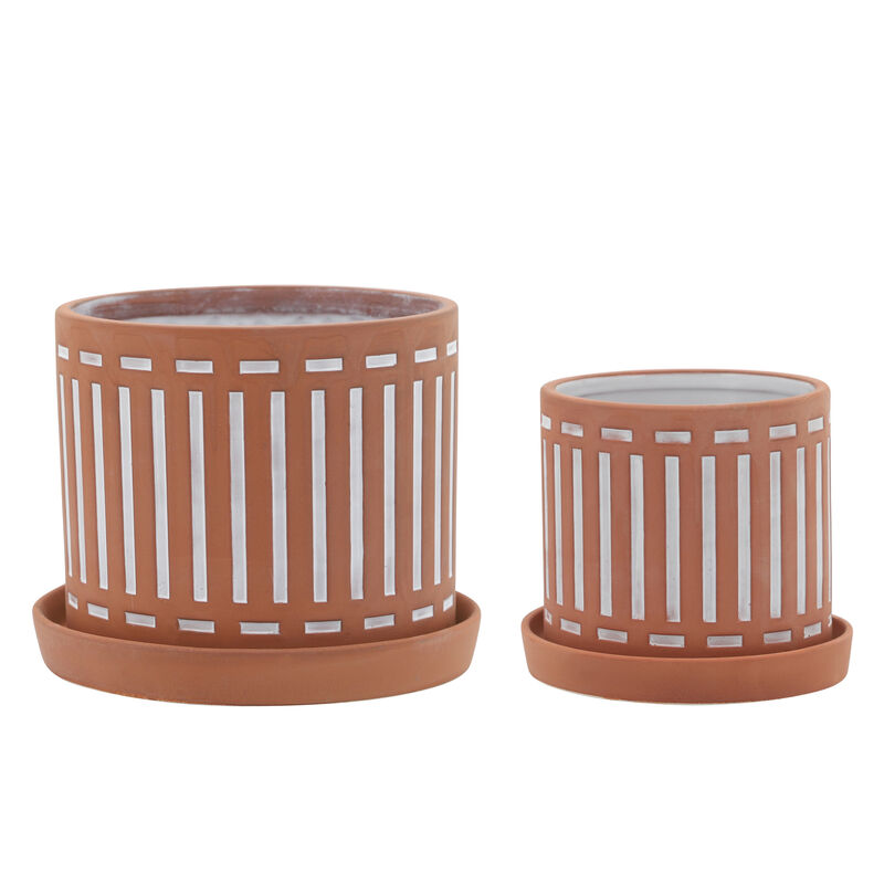Terracotta Planters with Saucer, Orange Set