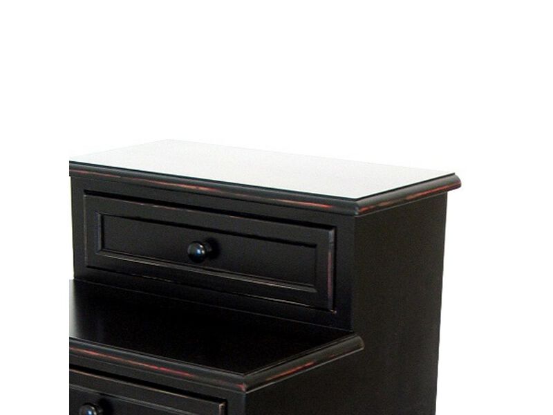 2 Step Drawers Wooden Frame End Table with Turned legs, Black-Benzara