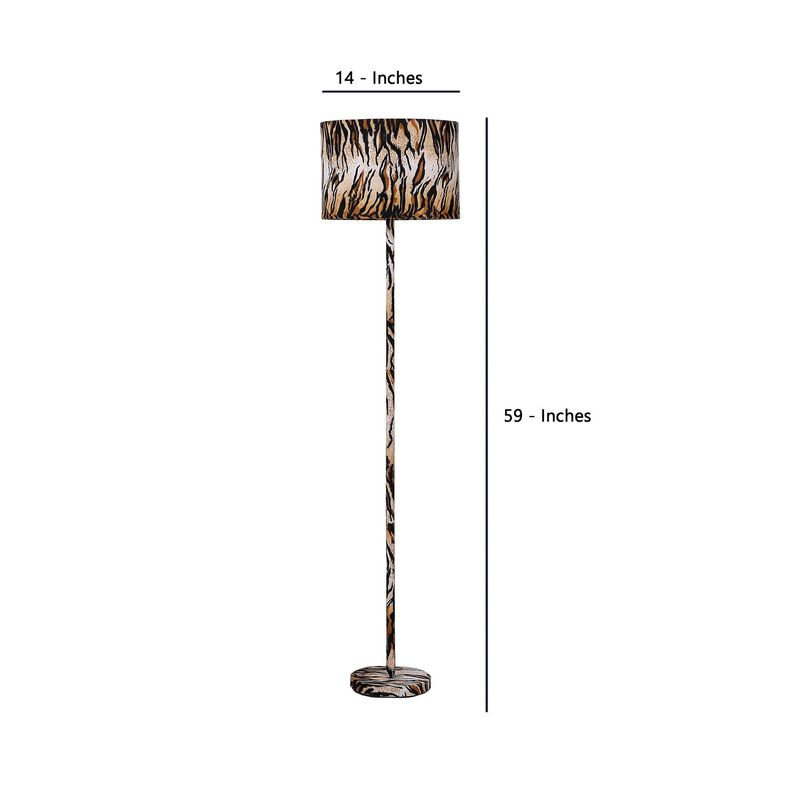 Fabric Wrapped Floor Lamp with Animal Print, Yellow and Black-Benzara