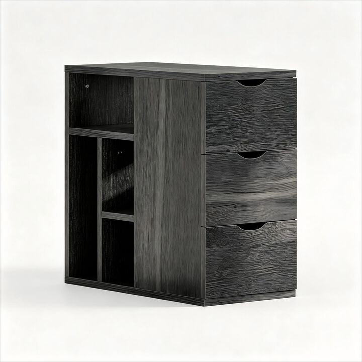 Narrow End Table with 3 Drawers, Wood Side Table with Storage Shelves for Living Room, Slim Sofa Side Table Nightstand for Bedroom