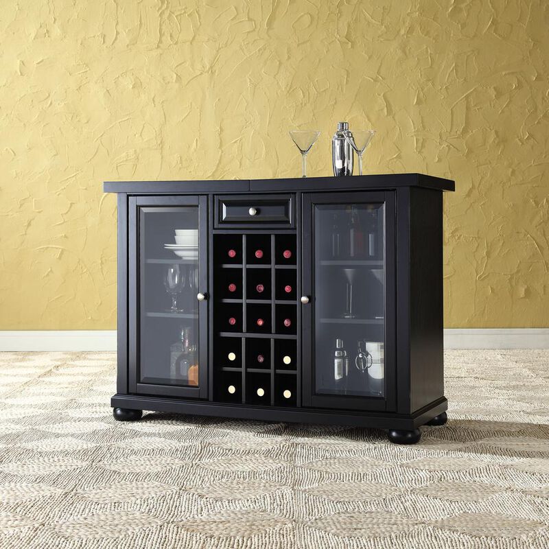 Crosley Furniture Alexandria Sliding Top Bar Cabinet Black