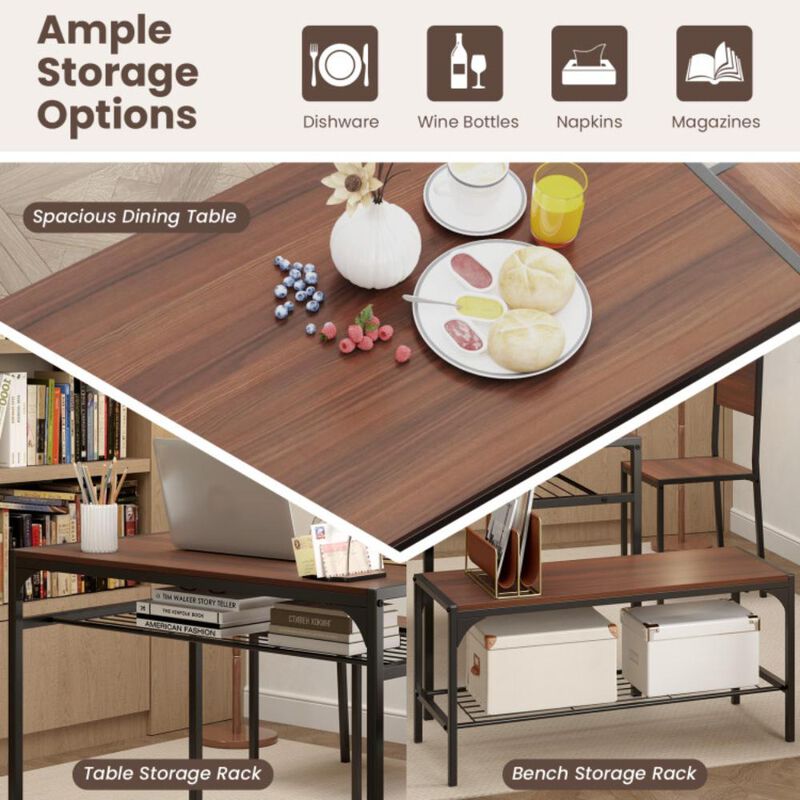 Hivvago Industrial Style Rectangular Kitchen Table with Bench and Chairs
