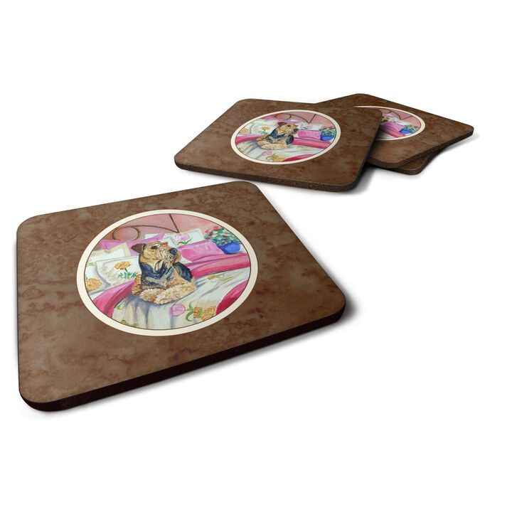 Caroline's Treasures 7006FC Airedale Waiting On Mom Foam Coasters (Set of 4), 3.5, Multicolor