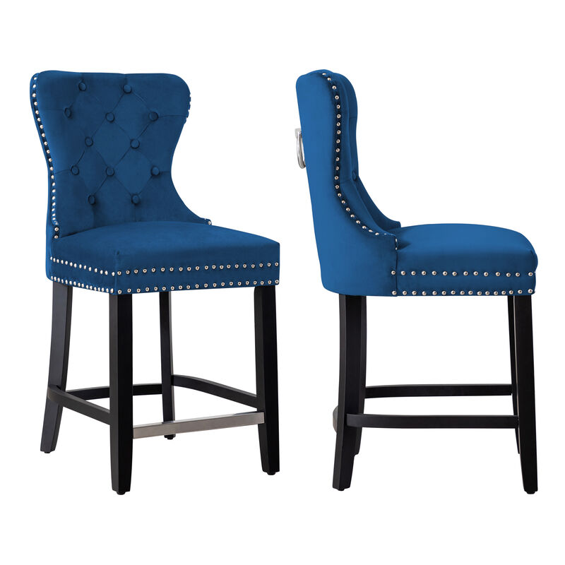 WestinTrends 24" Tufted Velvet Counter Stool (Set of 2)