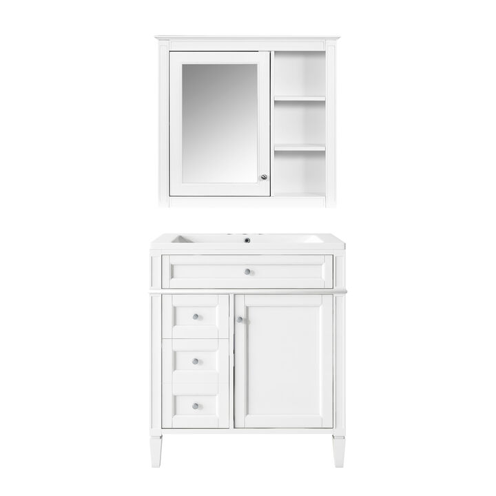 Merax Bathroom Vanity Set with Mirror Cabinet, Ceramic 3-Hole Basin, Soft-Close Storage