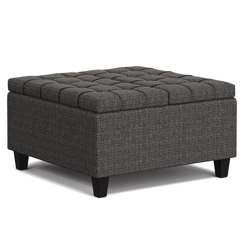 Harrison 30 inch Wide Transitional Square Small Coffee Table Storage Ottoman in Ebony Tweed Polyester, Assembled image number 6
