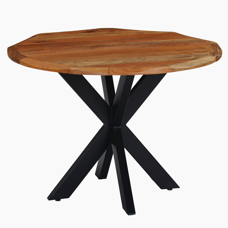 Kuri 41 Inch Handcrafted Live Edge Round Dining Table with a Natural Brown Acacia Wood Top and Black Iron Legs image number 0