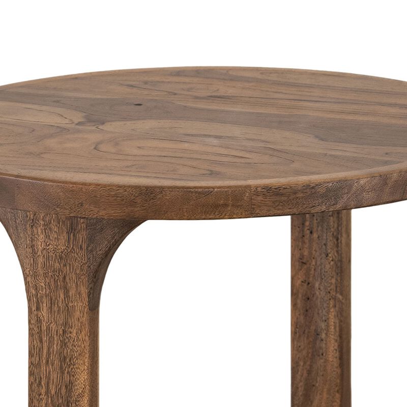 Eray Side End Table, 1 Shelf, Almond Barrel Brown Mango Wood, 26 Inch