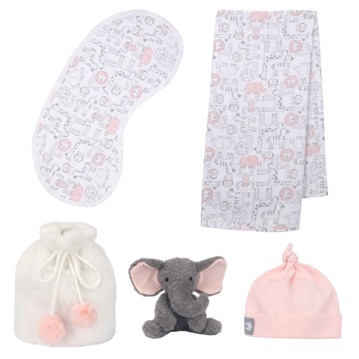 5 Piece Pink/Gray Luxury Soft Baby Gift Bag for Infant/Newborn