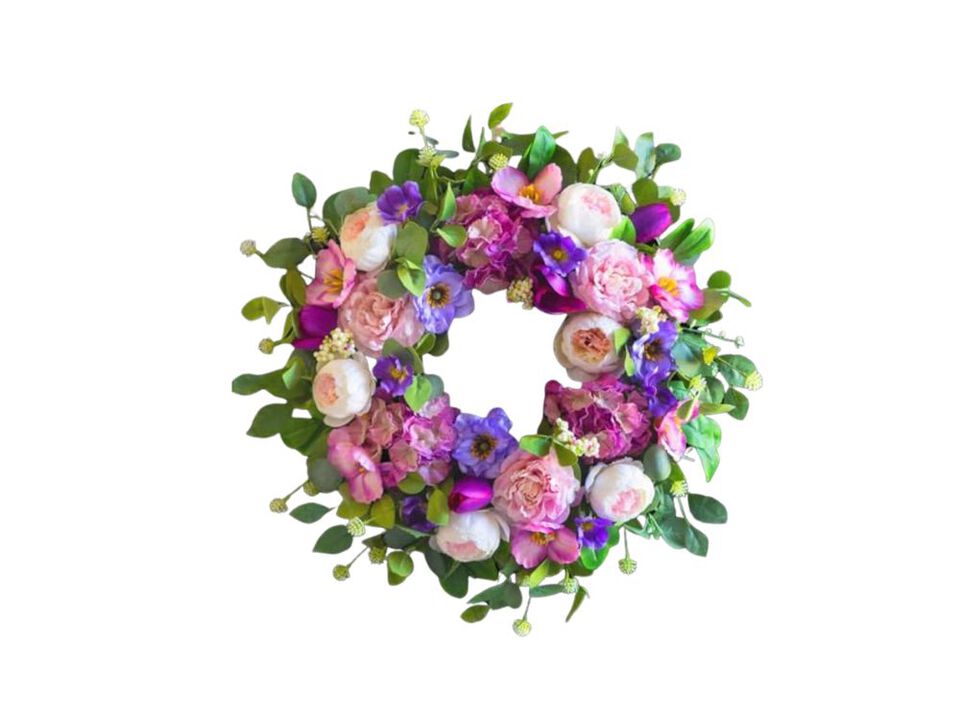 Summer Wreaths Front Door 24 Inch Spring Wreath Blush Pink Roses Purple Blooms
