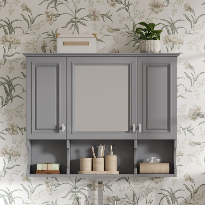 Merax Bathroom Mirror Cabinet with Adjustable Shelves, Concealed Storage & Open Shelves