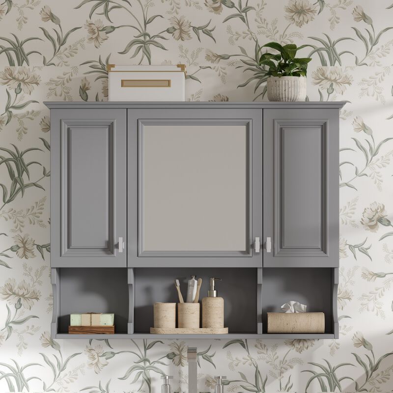 Merax Bathroom Mirror Cabinet with Adjustable Shelves, Concealed Storage & Open Shelves image number 1