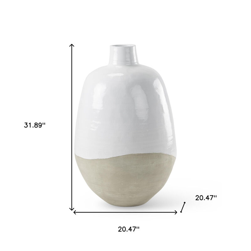 HomeRoots 32" White And Beige Color Block Ceramic Round Floor Vase image number 3