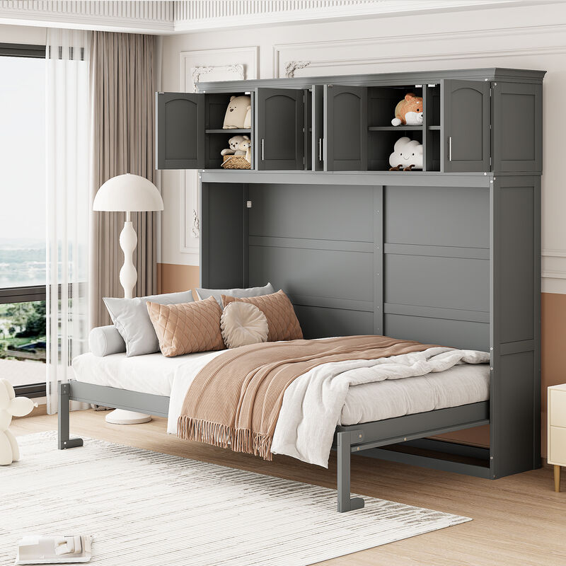 Merax Murphy Bed Wall Bed with Top Cabinets