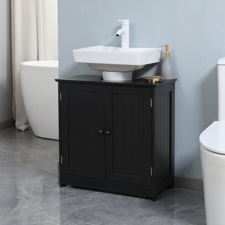 Under Sink Cabinet with 2 Doors and Shelf, Pedestal Sink Bathroom Vanity Furniture, Black