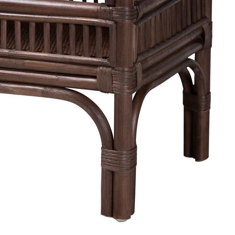 bali & pari Lombok Natural Rattan Console Table - Handwoven Wicker 2-Tier Accent Table with Raised Tray Top for Living Room or Entryway image number 4