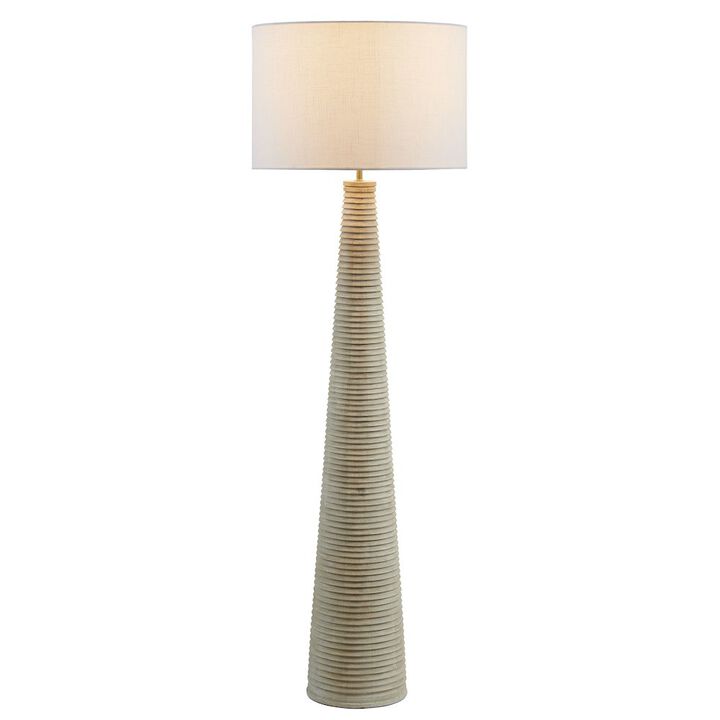 Saylor Carved Ribbed Wood Floor Lamp With Drum Shade