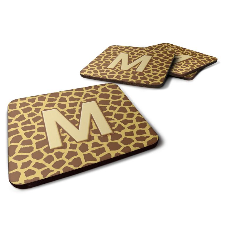 Caroline's Treasures CJ1025-MFC Monogram-Giraffe Foam Coasters (Set of 4), Initial Letter M, 3.5 H x 3.5 W, Multicolor
