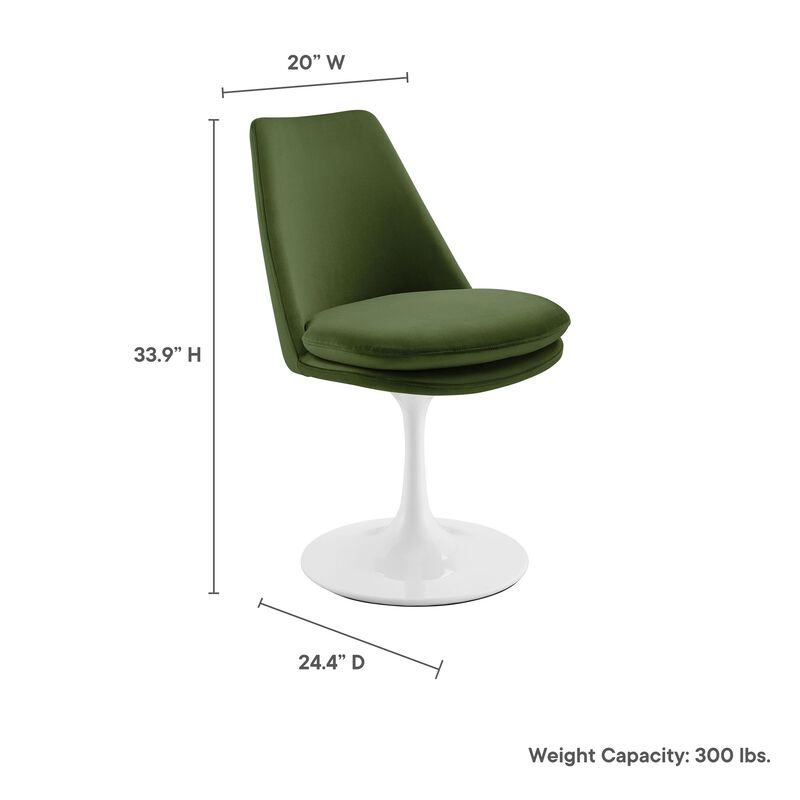 Modway Lippa Velvet Swivel Dining Side Chair in White Moss Green - Armless Accent Chair with Stain-Resistant Performance Velvet Upholstery - 360&deg; Rotating Office Chair image number 2