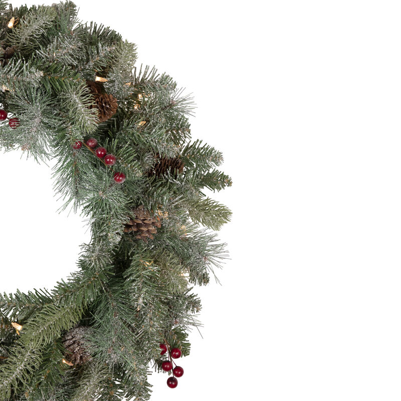 Pre-Lit Snowy Waterloo Pine Artificial Christmas Wreath - 24-Inch  Clear Lights