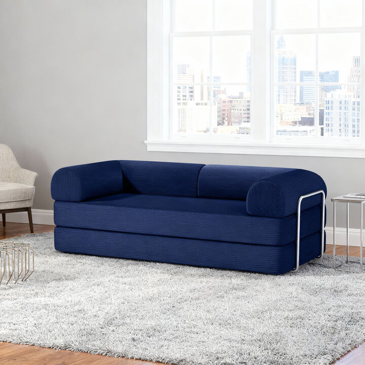 79" Modern Ginger Modular Design Fully Compressed Corduroy Sofa with Metal Support Brackets and Deep Seating Lumbar Pillow
