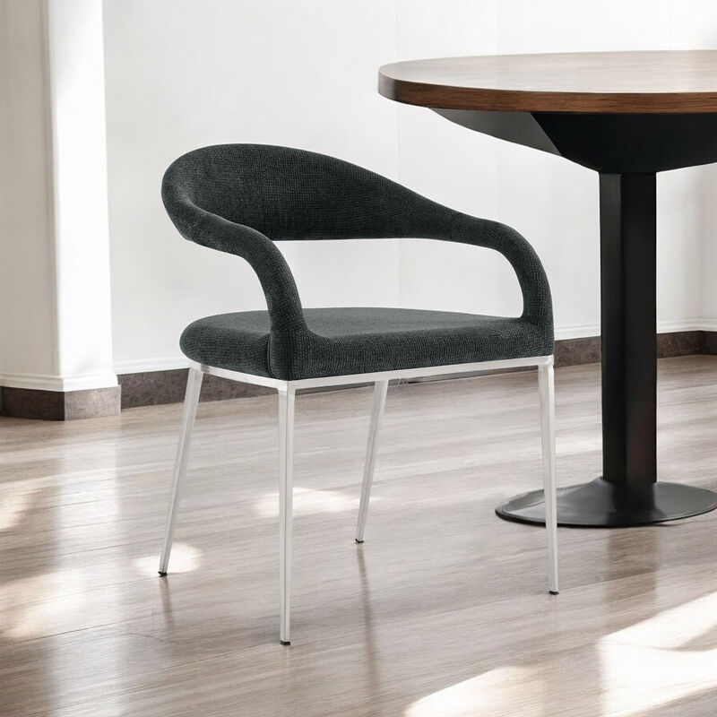 Set of Two Modern Open Back Dining Arm Chairs in Upholstered Polyester