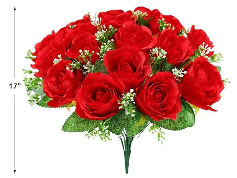 Red Artificial Rose Flower Heads Vase Filler Cemetery Flowers image number 2