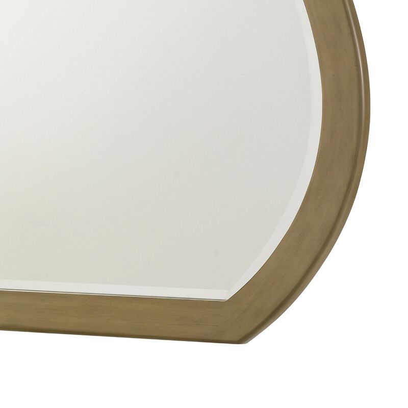 Heon Dresser Mirror, Natural Brown Wood, Subtle Rounded Shape, 38 Inch - Benzara