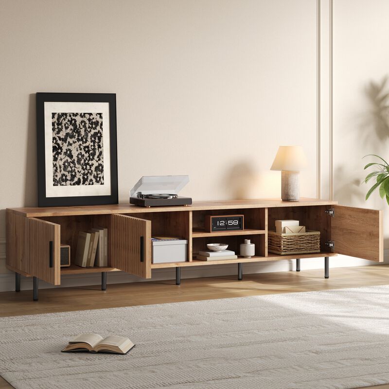 Merax Entertainment Console with Open Shelf & Hidden Storage, Cable Management image number 2