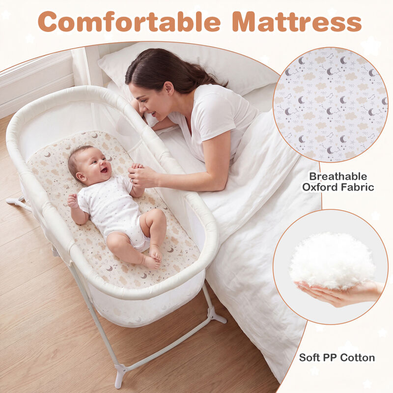 2 in 1 Baby Bedside Sleeper Bassinet with Rocking Motion and Breathable Mesh for Nursery image number 3
