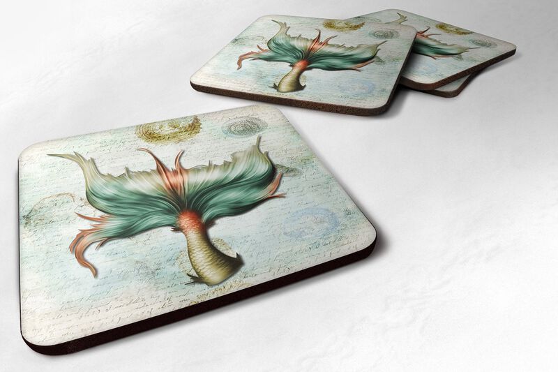 Caroline's Treasures SB3039FC Mermaids and Mermen Mermaid Tail Foam Coasters (Set of 4), 3.5 H x 3.5 W, Multicolor