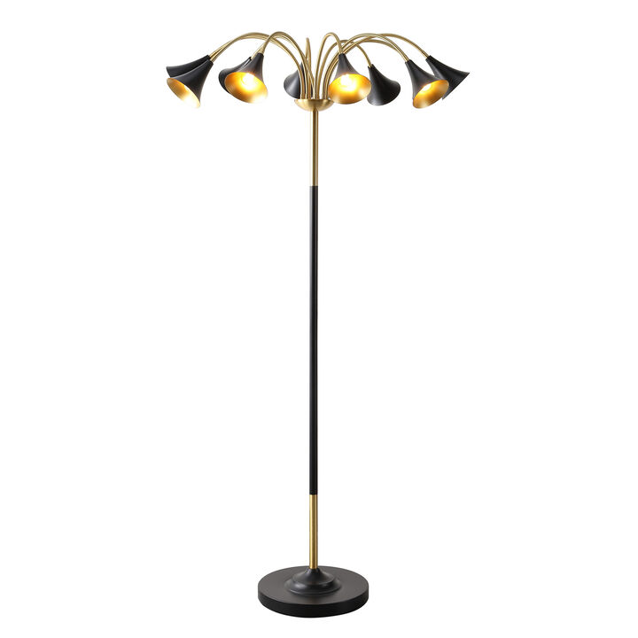 Vivian 61" 10-Light Mid-Century Modern Iron Medusa Multi Head LED Floor Lamp, Black/Brass Gold