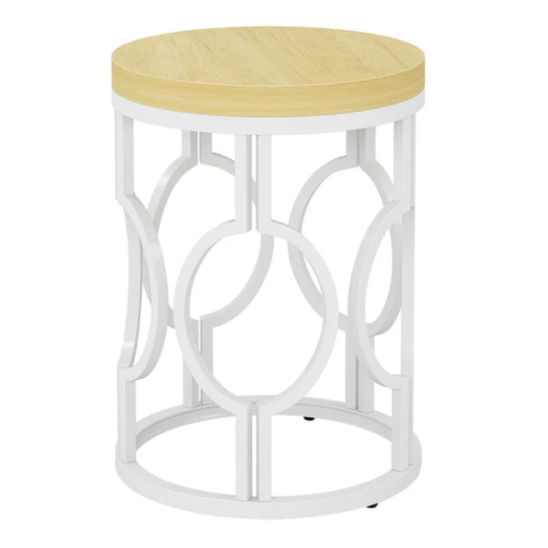Industrial Round End Table, Side Table with Metal Hollow Frame image number 0