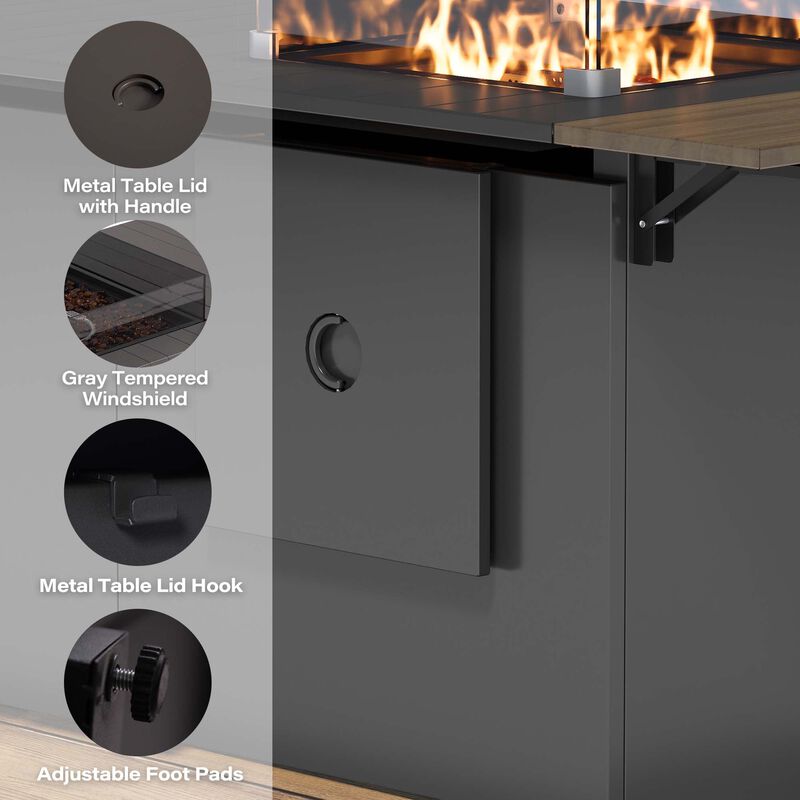 64" Foldable Fire Pit Table with Iron Base & Storage - Premium 8-10 Seater for Outdoor Gatherings image number 4