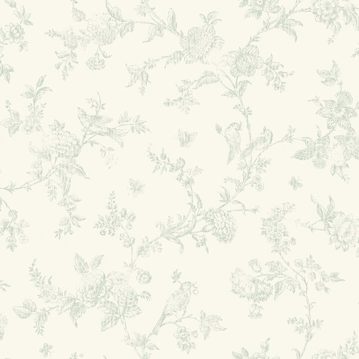 French Nightingale Seafoam Trail Wallpaper