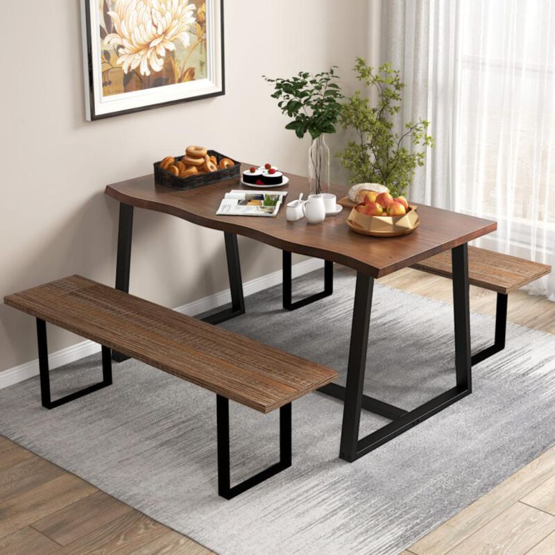 Hivvago 63" Large Dining Table with Wavy Edge and Heavy-duty Metal Frame