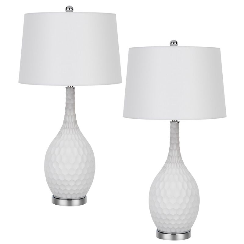 Table Lamp Set of 2, Sculpted Slim Neck Glass Base, Off White Shade image number 0