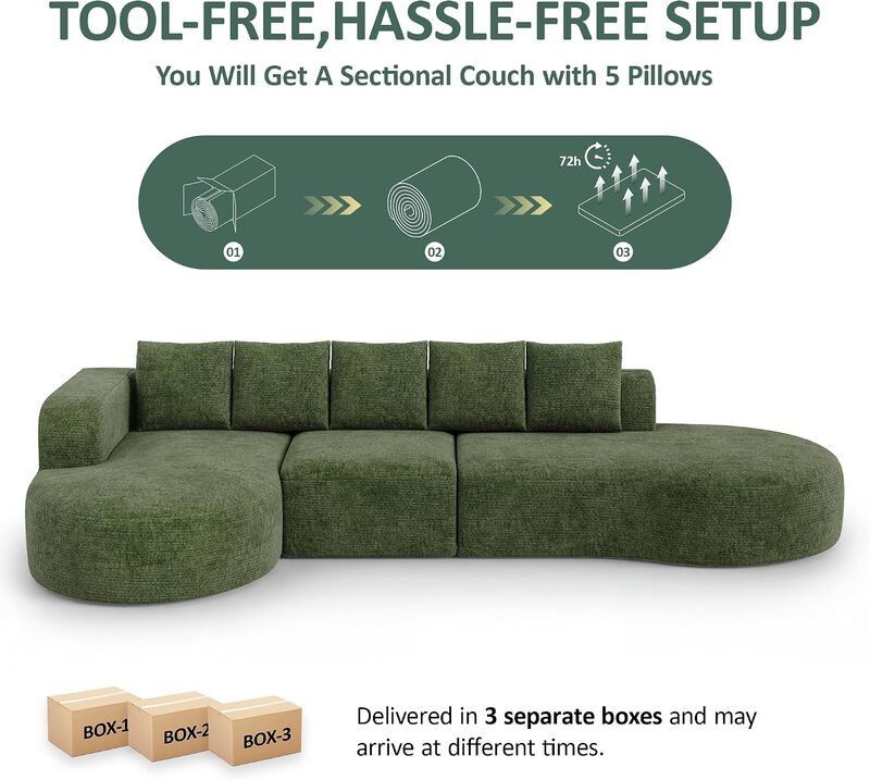 Vipbear 144 Inch Oversized Modular Sectional Sofa, Deep Seat 5-Seater Chenille Boneless Cloud Couch image number 8