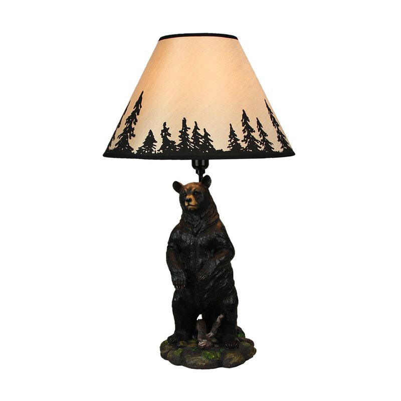 Standing Grizzly Bear Table Resin Lamp With Silhouette Forest Shade image number 1