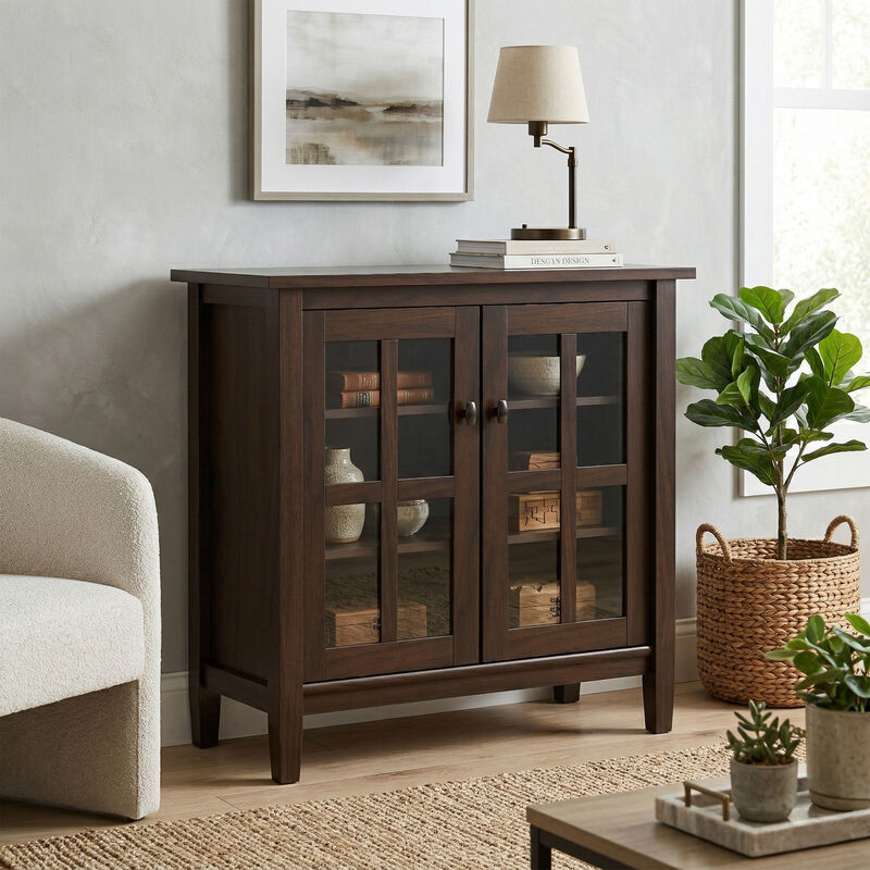 Warm Shaker SOLID WOOD 32 inch Wide Transitional Low Storage Cabinet in Tobacco Brown image number 1