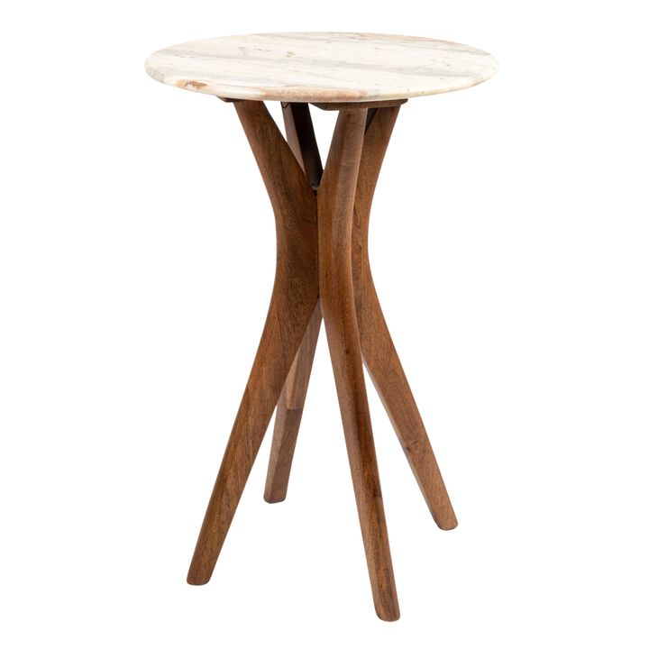 Round Mango Wood and Marble Martini Accent Table