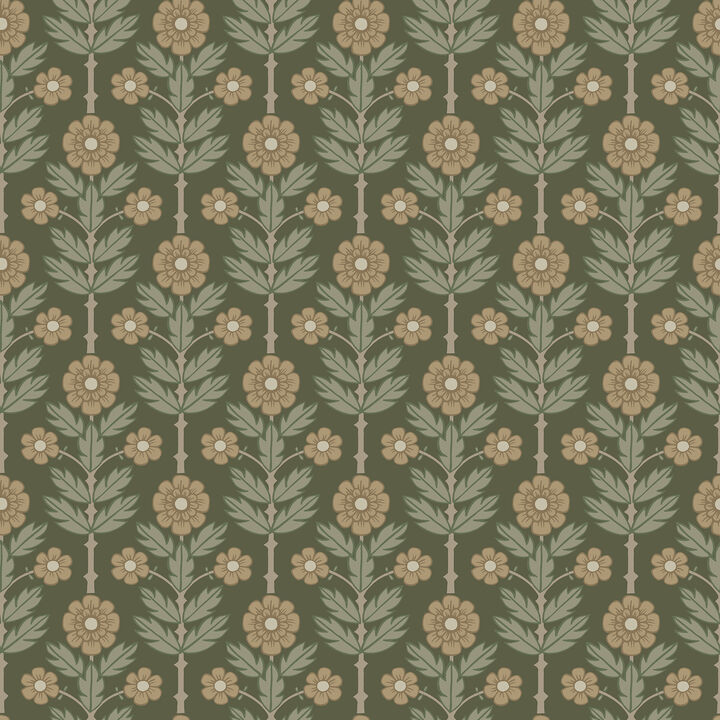 Aya Green Floral Wallpaper
