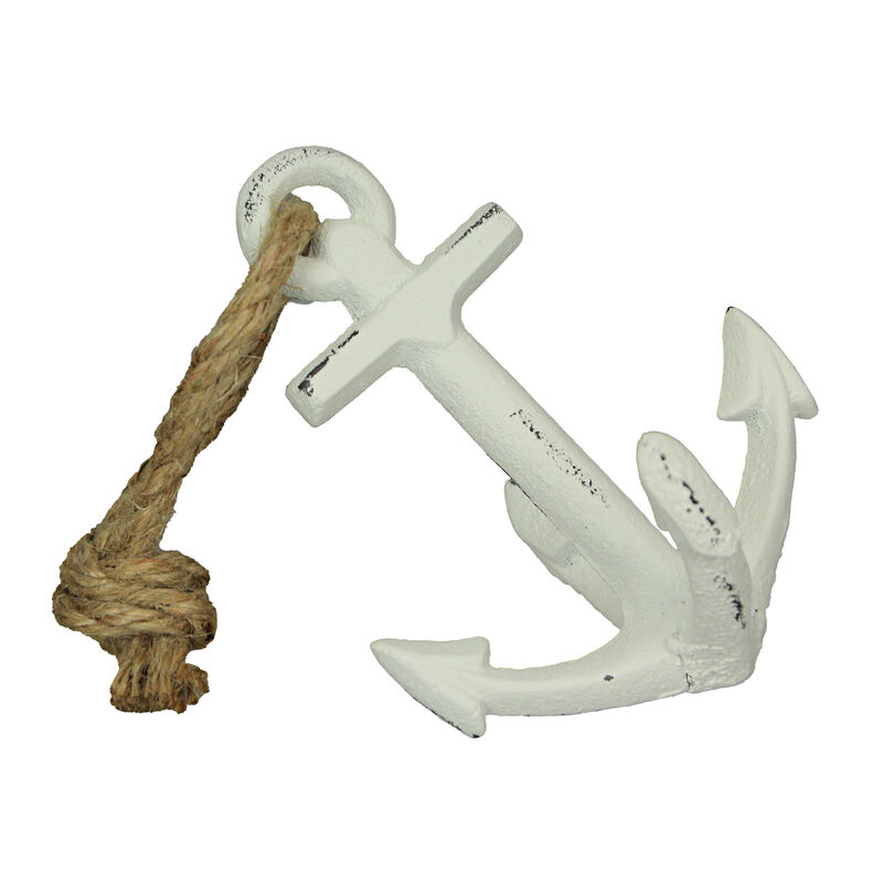 Set of 2 White Cast Iron Ship Anchor Bookends Nautical Home Decor Sculptures image number 3
