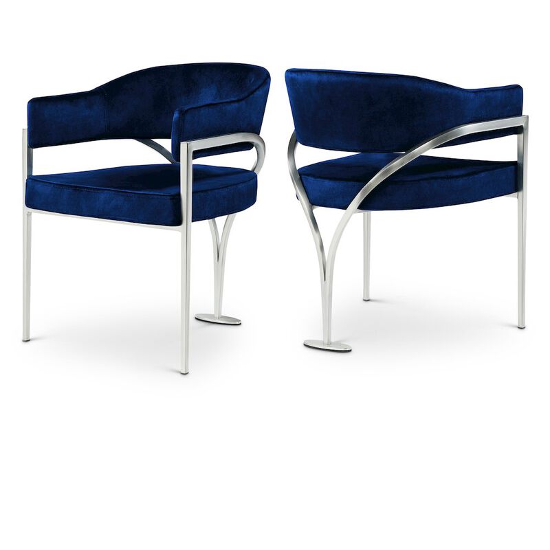Meridian Furniture Madelyn Navy Velvet Dining Chair, Set of 2