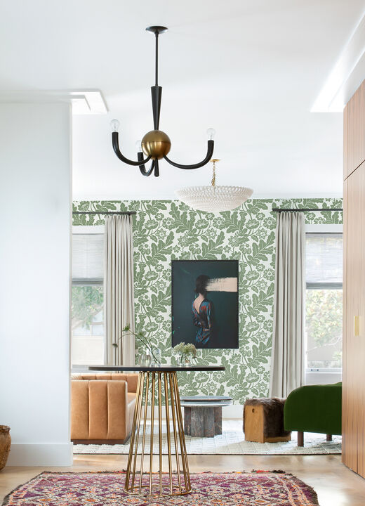 Augusta Seafoam Flock Damask Wallpaper