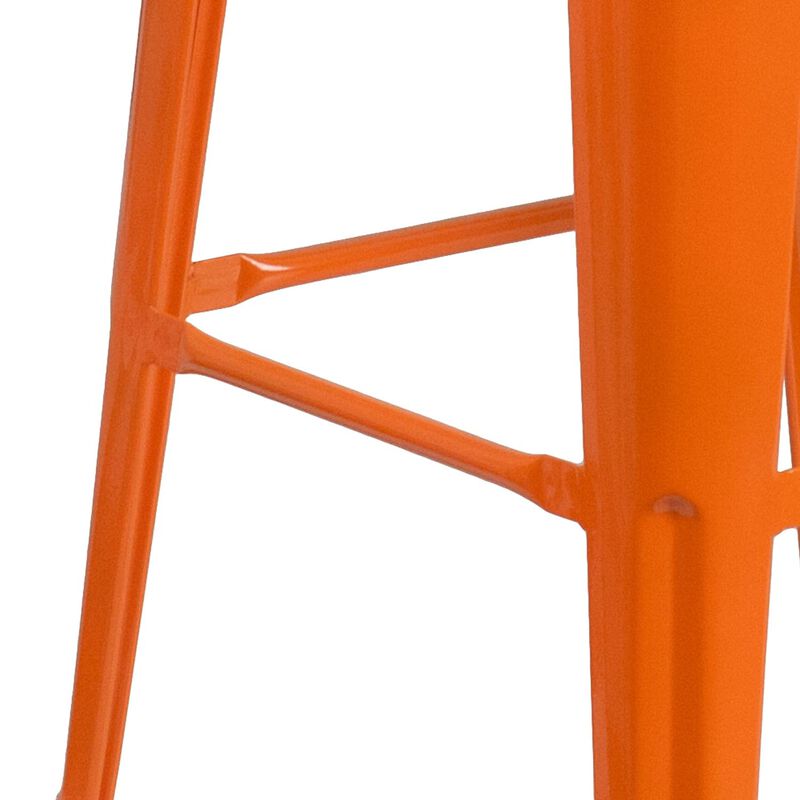 Flash Furniture Lily 30" High Backless Orange Metal Barstool with Square Wood Seat