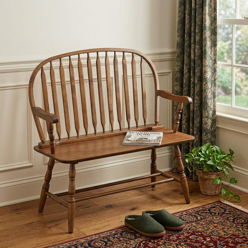HomeRoots 44" Wood Windsor Spindle Back Bench image number 1