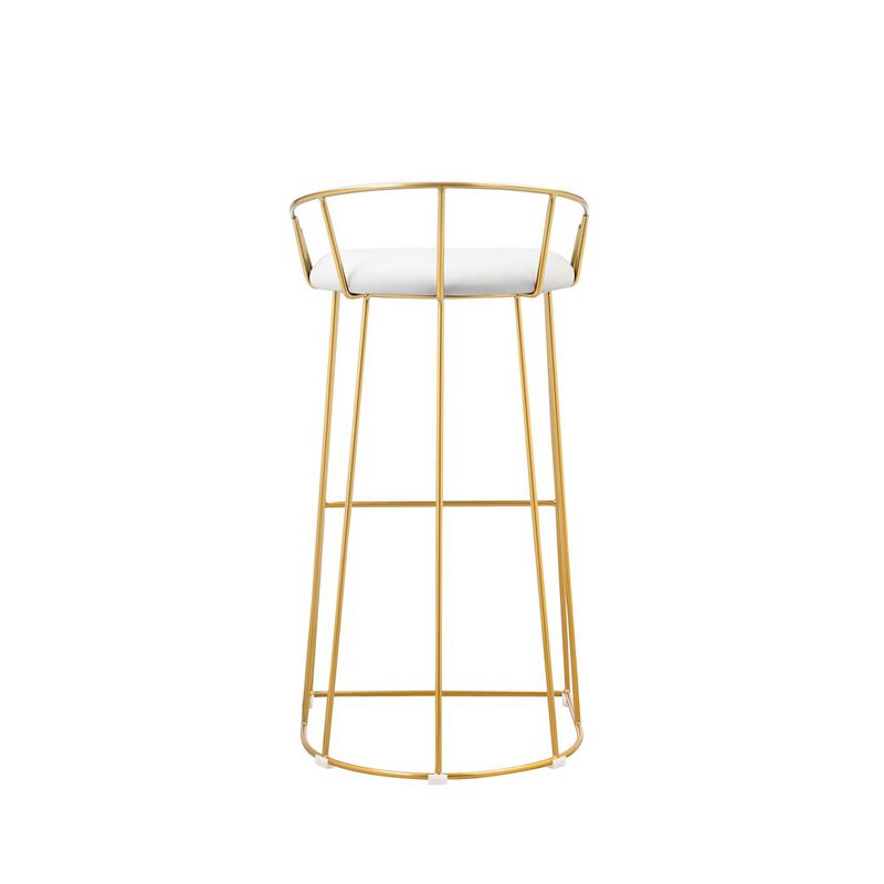 Pangea Home Jillian Gold Bar Stool White Faux Leather