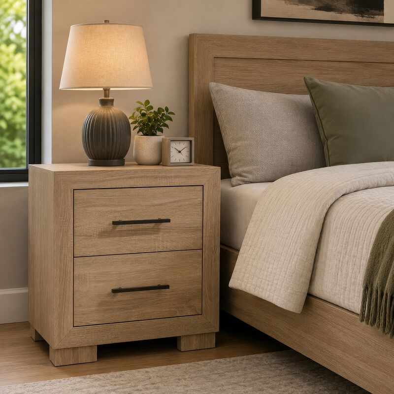 Poxy Nightstand, 2 Drawers and Hidden Casters, Oak Brown, 25 Inch image number 8