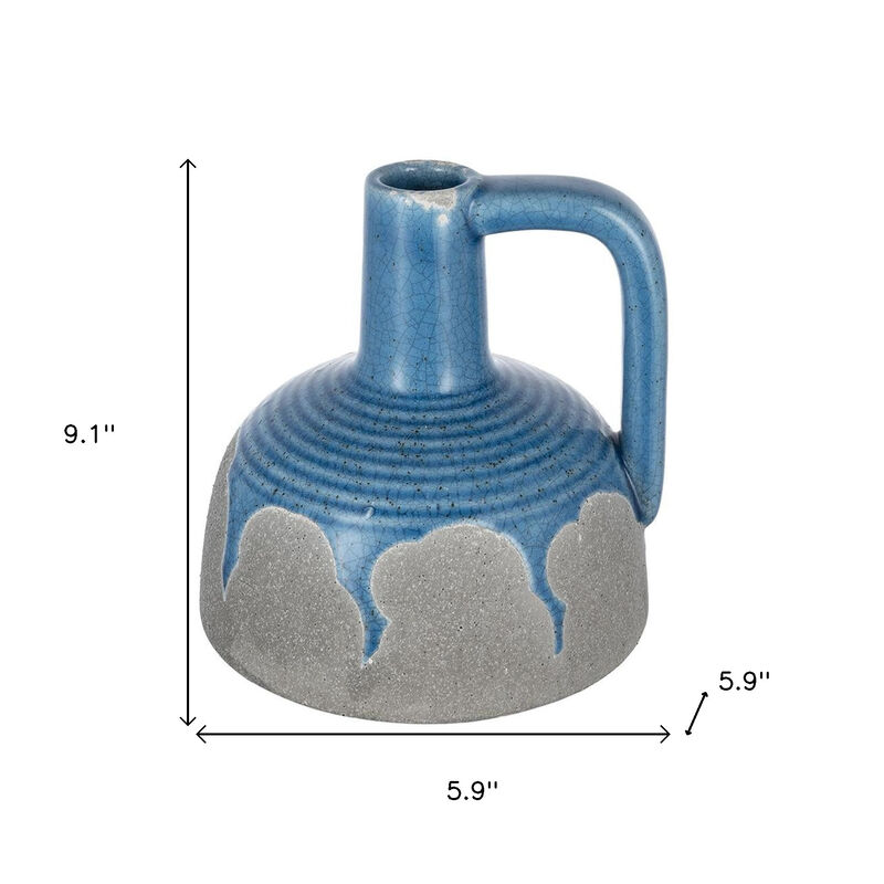 HomeRoots 9" Blue And Gray Ceramic Urn Jug Vase image number 6